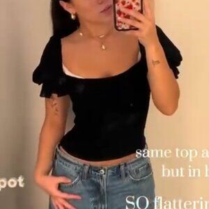 Reformation Marin Top Sz4 Black Noir Summer French Blouse Cropped Casual